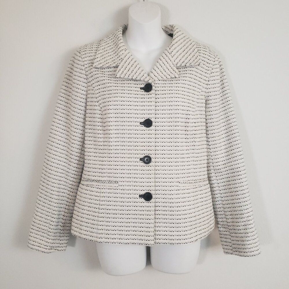Chico's Women's Tweed Blazer Small White Business Casual Office Suit Jacket